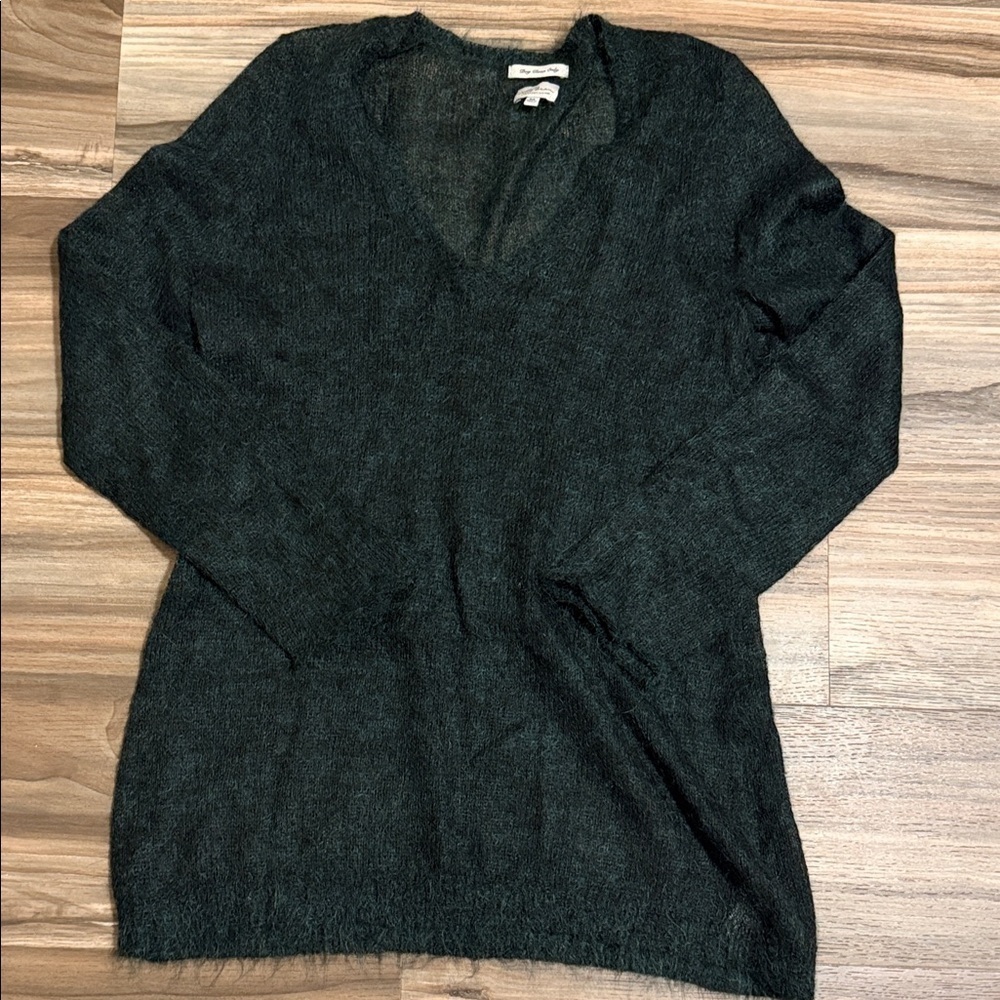 LL Bean Wool Mohair Blend Knit Sweater Womens M Semi Sheer Stretchy Green